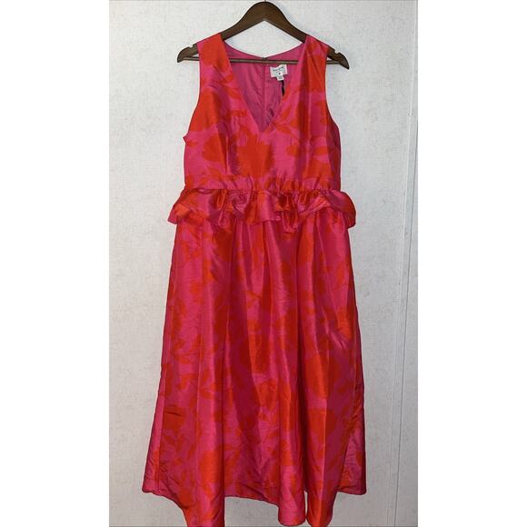 Kate Spade For Target Classic Rose Peplum Midi Dress Ladies Size 12 Red & Pink - Picture 7 of 16